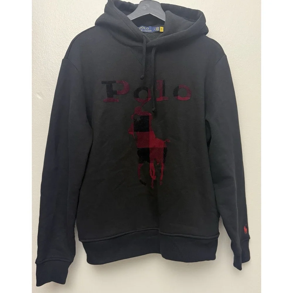 POLO By Ralph Lauren Buffalo Plaid Big Pony‎ Men's Black Hoodie Size M